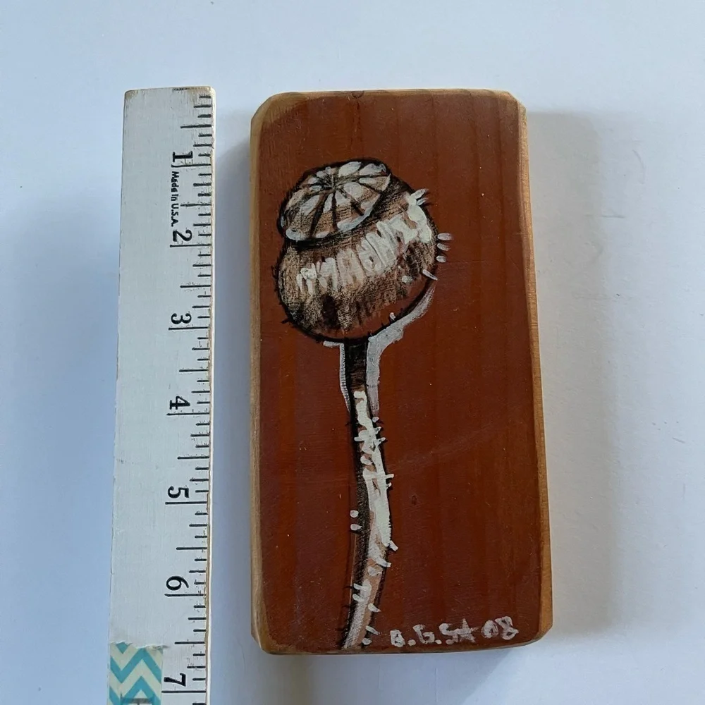 POPPY Seed‎ Pod Painting on a Woodblock